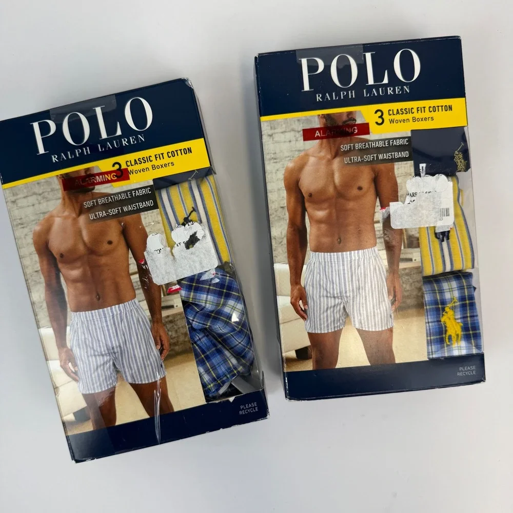 Polo Ralph Lauren 6 Pair Classic Fit Cotton Woven Boxers Blue Yellow Small 2 Set